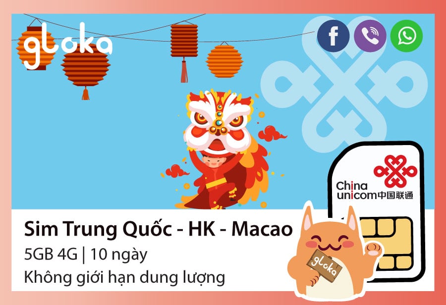 Sim du lịch Trung Quốc Hongkong Macao 10 ngày China Unicom'