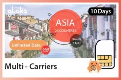 aisa 24 countries travel sim card gloka